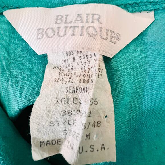 Vintage 80s Windbreaker Jacket Seafoam Green Ikat Print Retro M - Picture 9 of 10